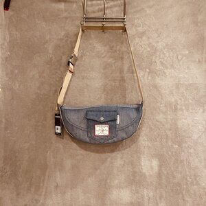True Religion Denim Crossbody Bag Adjustable Strap Patch Pocket New Messenger Pu
